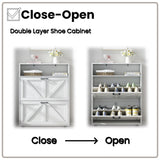 Farmhouse Shoe Storage Cabinet with Barn Door Design, Shoe Organizer with 2 Flip Drawers, GL-W2557P181707