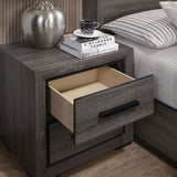 ZNTS Gray 1pc Nightstand Bedroom Furniture Bedside Table 2-Drawers Two-tone Design w/ Black Trim Paper B011P222864