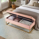 58.6" Bed Bench Metal Base with Storage Pink Velvet W1097119562