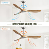 ZNTS 60 Inch Outdoor Ceiling Fan Without Light 3 Solid Wood Blade with DC Motor Remote Control W934P156670