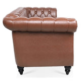 84.65"BROWN PU Rolled Arm Chesterfield Three Seater Sofa. W68035343