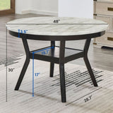 Mella Round Wood Dining Table with Shelf, 48" Faux Marble Top, Dark Espresso Finish T2574P246578