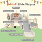 ZNTS Kids Slide Playset Structure 9 in 1, Freestanding Castle Climbing Crawling Playhouse with Slide, PP307713AAE
