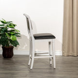 24" Counter Stool, Antique White Finish, Black Leather Seat B04681329
