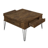 ZNTS Rustic Oak and Black Finish Classic Square Cocktail Table with 2 Drawers Metal Legs Solid Wood B011P175342