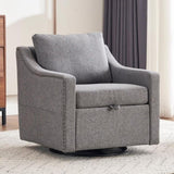 011-Linen Fabric 360&deg Swivel Accent Chair with Upholstered,One Back Pillow,Armrest with Rivets W527P190830