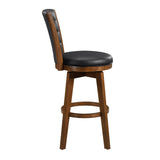 Button-Tufted Swivel Bar Chairs Set of 2, Upholstered Seat and Back Chestnut Finish Solid Wood B011P220996