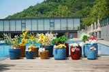 Handmade Ceramic Planter Set of 3, 15/12/9 Inch Diameter, Blue Textured Pattern, for Succulents & W3273P321470