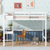 ZNTS Twin High Loft Bed, Rubber Wood Loft Bed with Safety Guardrail, built-in desk, ladder,White W504P206979