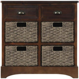 Rustic Storage Cabinet with Two Drawers and Four Classic Rattan Basket for Dining Room/Living Room 43293807