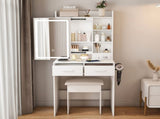 Small Makeup Vanity Desk with Mirror & Adjustable LED Lights,Built-in Power Outlet & Hidden Storage, 64240969