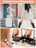 ZNTS Portable Makeup Case with LED Mirror Travel Makeup Bag Cosmetic Organizer Box with Locks, Brush W1550P163303