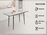 47" expandable to 63" inch MDF square white marble patterned dining table, modern industrial kitchen W2189P174790