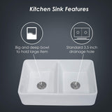 32" L x 20" W Double Basin Farmhouse Kitchen Sink with Basket Strainer JY285T