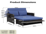 Patio Rattan Daybed Set, 2-in-1 Wicker Loveseat Sofa with Multipurpose Ottoman & Retractable Side 11310805