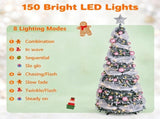 6FT Pre-Lit Snow Flocked Pop Up Christmas Tree with 150 Warm White LED Lights, Decorated with Star 20339580