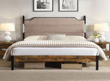 King Bed Frame , Upholstered headboard with Charging and Touch sensitive LED Lights, Under Bed W311P416228