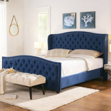 Marcella Upholstered Shelter Headboard Bed Set, King, Dark Sapphire Blue Woven B2719P238228