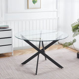 Black Dining Table with cross metal leg and glass,Modern Space Saving Kitchen Table for Living W234P311860