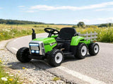 12V Green Toddler Electric Ride-On Tractor 25W Dual Drive Motors, with Hauling Trailer, Parental 57306994