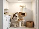 Cat Tree 52 Inch Cat Tower with Handwoven Cattail Condo Bed Platforms 3 Scratching Posts 3 Toy Balls 82785661