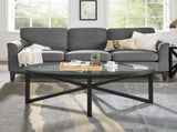 Modern simple coffee table, tempered coffee table solid wood base round transparent W487P317845