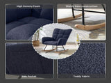 Dark Blue Teddy Fabric Wingback Glider Rocker with Side Storage Pocket, Soft Comfy Nursing Rocking 30115103