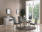 Luxury Antique Silver Wooden Set of 2 Dining Side Chairs Grey Faux Leather / PU Tufted Upholstered B01149587