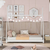 Twin Size House Platform Bed with Triangle tructure,White WF283047AAK