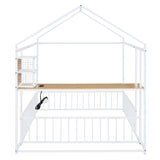 ZNTS Full Size Metal Bed House Bed Frame with Desk, Shelves, Power Outlets and USB Ports, White N737P173491K