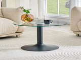 27.5-inch diameter round tempered glass coffee table. 17.7 inches high, supported by a black metal W1512P510326