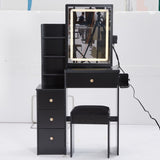 Small Size Left Bedside Cabinet Vanity Table Cushioned Stool, 2 AC2 USB Power Station, Hair dryer W936P226040