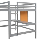 ZNTS Full size Loft Bed with Desk and Writing Board, Wooden Loft Bed with Desk & 2 Drawers Cabinet- Gray 96271078