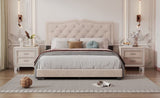 Queen Size Upholstered Bed Frame with Rivet Design, Modern Velvet Platform Bed with Tufted WF316750AAA