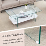 43.3 Inch Modern Two-Tier Coffee Table - An Elegant Combination of Clear Glass and White Marble W2920P226070