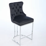 25" Counter Height Bar Stools Set of 2, Modern Velvet Barstools with Button Back&Rivet Trim W1143P217851