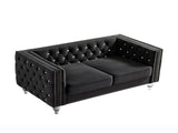 Black, Two-seater Sofa, Velvet Crystal Buckle Upholstery Sofa, Crystal Feet, Removable Cushion, Two 74092413
