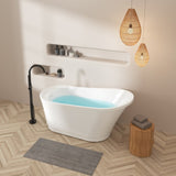 59" Acrylic Freestanding Bathtub, White Modern Stand Alone Soaking Bathtub, Brushed Nickel Drain and W2568P195759