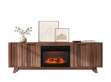 Fireplace TV Cabinet, Walnut Cabinet with Gold Handles, 147.5*34.5*64.5cm, Embossed MDF with 97795670