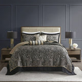 5 Piece Jacquard Bedspread Set with Throw Pillows Black King B03597642