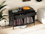 Record Player Storage Stand - Customizable Vinyl Compartments, Built-in Charging Station, Metal Legs 40443998