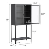 59"H Heavy Duty Metal Storage Cabinet,Sideboards & Buffet,Display Storage Cabinet with Glass Doors W2735P186329