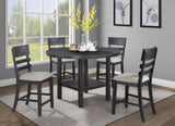 2pc Black/Gray Counter Height Chair Upholstered Seat Ladder Back Wooden Dining Room Furniture B011P261223