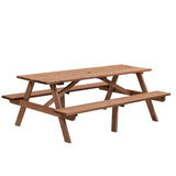 8 Person Brown Wooden Picnic Table, Outdoor Camping Dining Table with 2 Seats, Garden, DIY with 2 W1422P196395