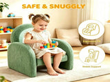 1pc Wood Frame Armchair Kids Sofa, Green Gradient Teddy Velvet 03099891