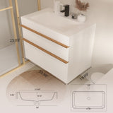VELA 36 Inch White Wall Mounted Bathroom Vanity with Integrated Acrylic Sink, 2 Soft-Close Drawers, W3235P327598