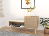 2-in-1 Shoe Storage Bench, PP Rattan Shoe Cabinet with 2 Adjustable Shelves and Removable Seat W808P212813