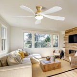 ZNTS 52 Inch Ceiling Fan with Dimmable 3 Colors LED Light Reversible Noiseless DC Motor Smart APP Remote W934P152352