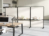 3-Panel Folding Divider with Lockable Wheels and 3 Metal Shelves White 56218480