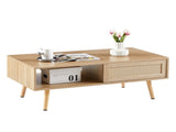 41.34" Rattan Coffee table, sliding door for storage, solid wood legs, Modern table for living room 94308535